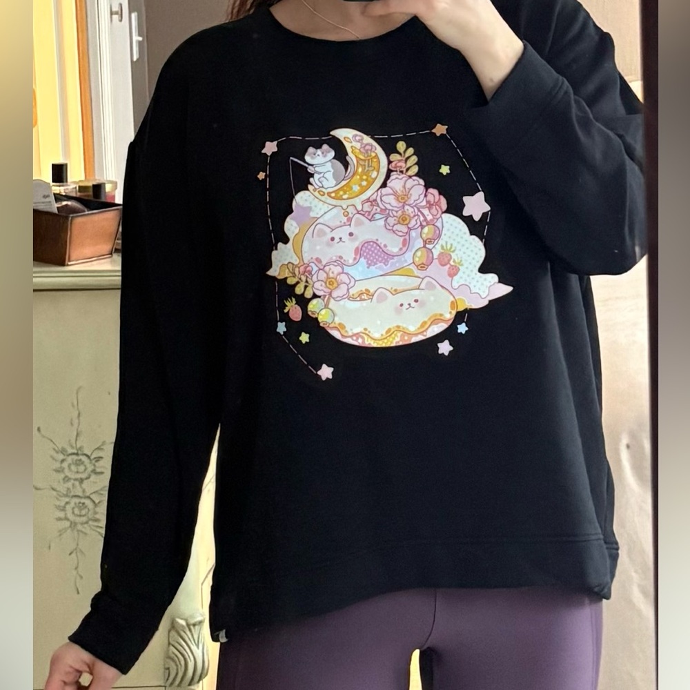 Donut Cat Soft Black Sweatshirt XL